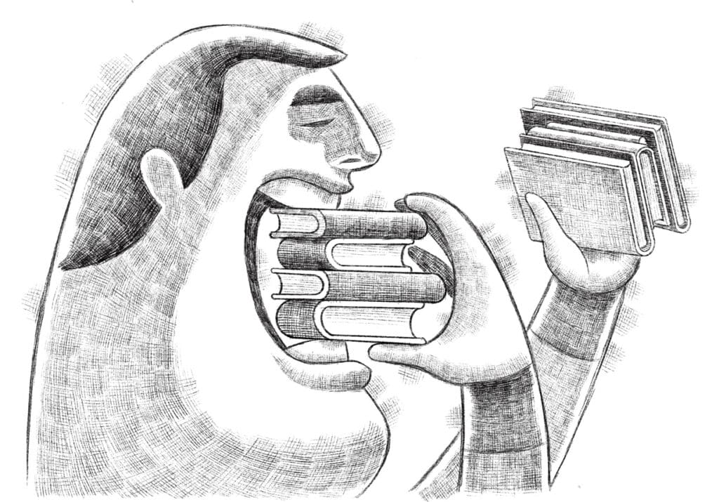 man eating books sketch